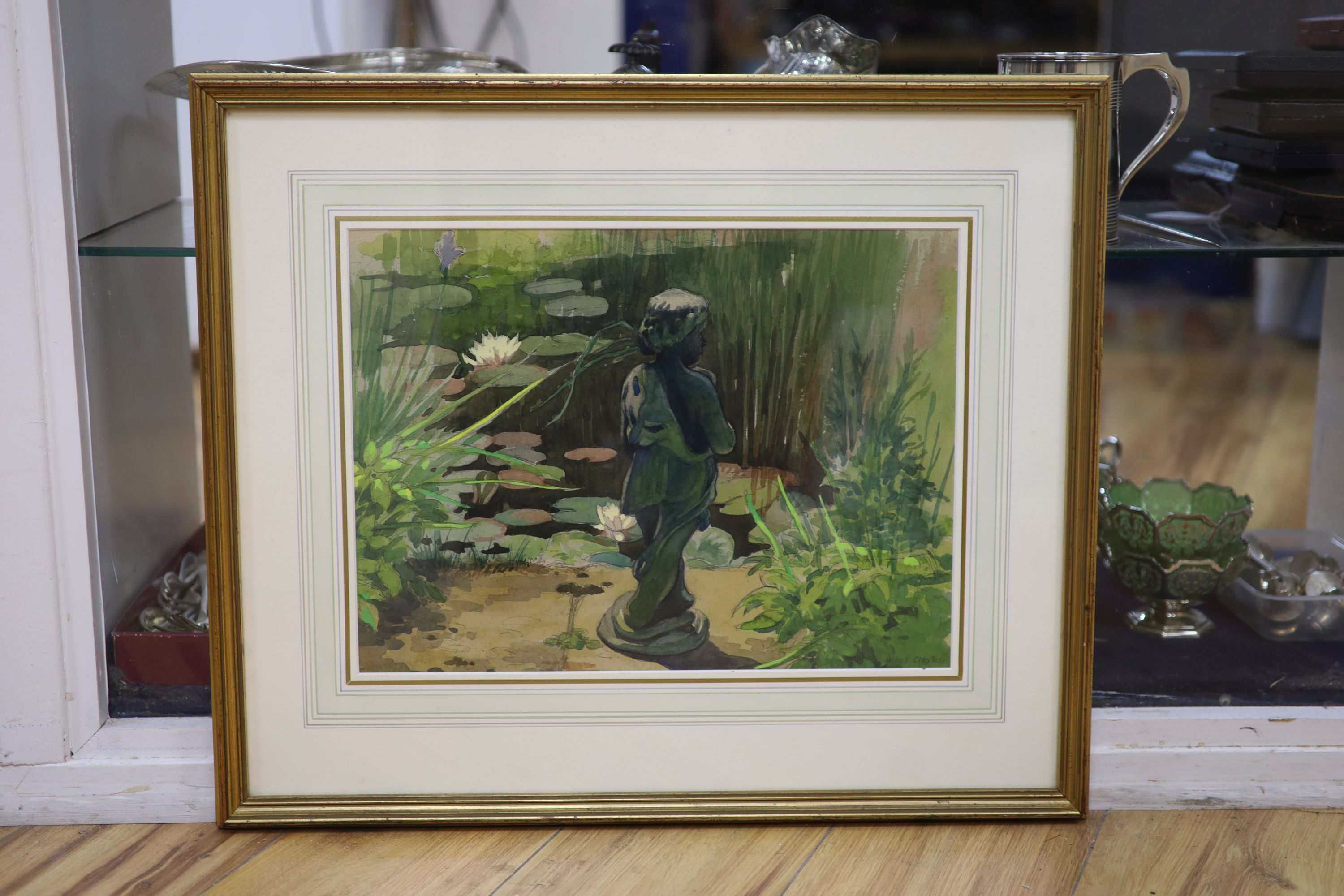 Robert Clayton ARCA , watercolour, 'Lead Cupid, Bourton-on-the-water, Coswolds', signed, 28 x 38cm